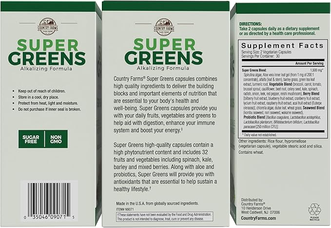COUNTRY FARMS Super Greens Vegicaps, 32 60 Count, 30 Servings