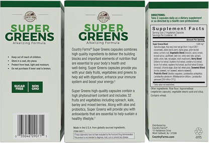 COUNTRY FARMS Super Greens Vegicaps, 32 60 Count, 30 Servings
