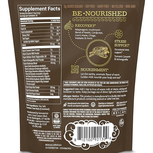 Organic Golden Milk Powder Ashwaghanda Turmeric Curcumin 90g pouch (30 srv)
