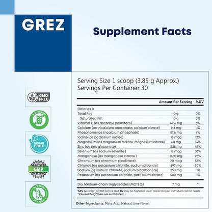 GREZ ELEC-Vital Electrolytes Powder No Sugar - Hydration Powder, Keto Electrolytes No Sugar - Complete Mineral Support, Sodium, Potassium, Magnesium, Zinc - 60 Servings