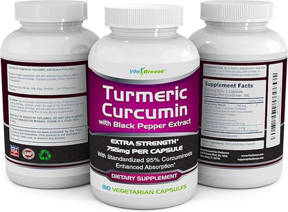 Turmeric Curcumin Complex with Black Pepper Extract 755mg per 180 Veg. 95% Standardized