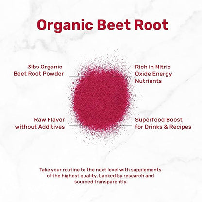 Organic Beet Root Powder, 3lbs – Raw Superfood Vegetable – Natural Nitric Oxide Supplement – Supports Pre Workout Energy, Heart, & Immune Health – Non-GMO, Vegan