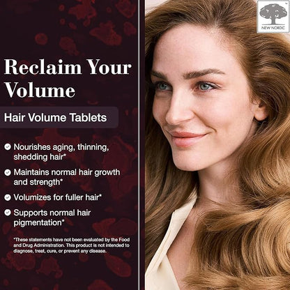 NEW NORDIC Hair Volume Tablets, 3000 mcg Biotin & Biopectin Apple Extract, Hair Vitamins to Support Natural Hair Growth for Thicker, Fuller Hair, for Men and Women, 90 Count (Pack of 1)