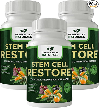 Stem Cell Restore - Regenerative Healing - Healthy Aging Reset - Brain and Cognitive Support - Cartilage, Heart and Kidney Repair - Organic Tibetan Sea Buckthorn (3 Bottles, 180 Count)