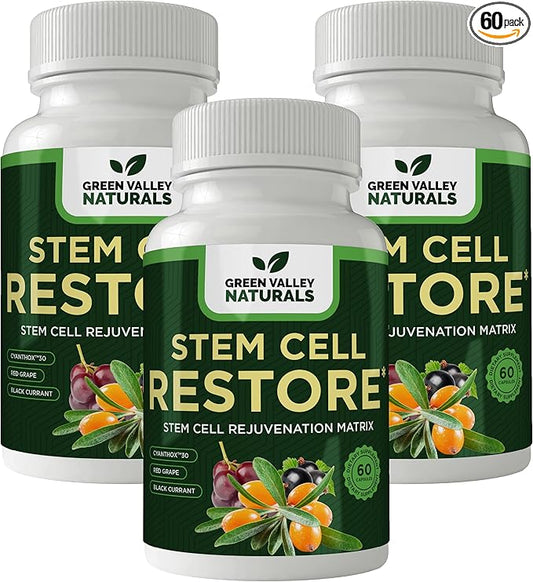 Stem Cell Restore - Regenerative Healing - Healthy Aging Reset - Brain and Cognitive Support - Cartilage, Heart and Kidney Repair - Organic Tibetan Sea Buckthorn (3 Bottles, 180 Count)
