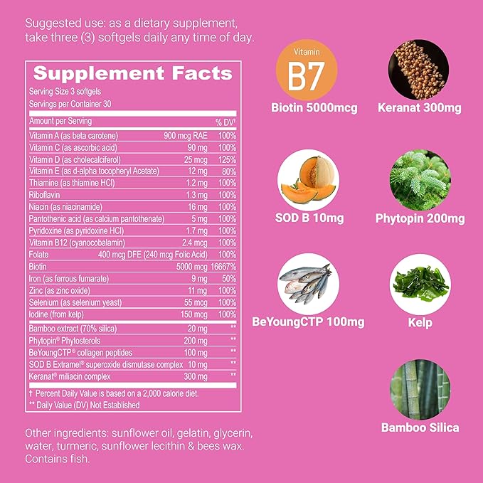 UpNourish Hair Growth Vitamins for Women 5000 mcg 90 ct