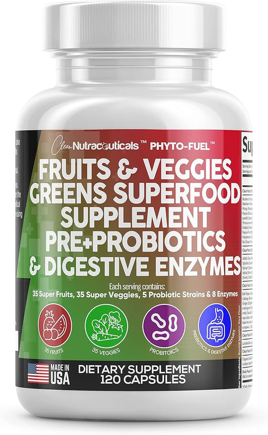 Clean Nutraceuticals Fruits and Veggies Supplement 70 Fruit 120 Ct