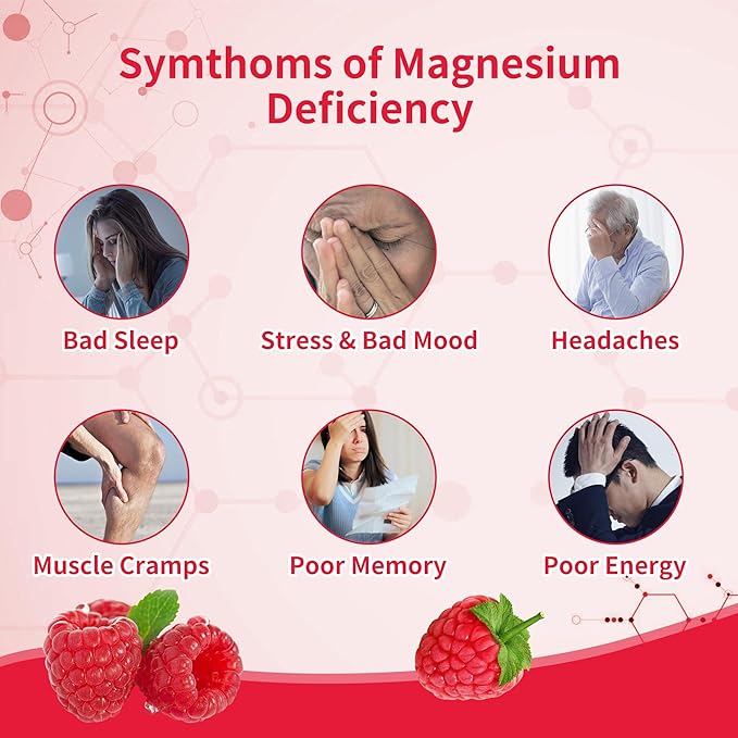 90 CT Magnesium Glycinate Gummies 1000mg B6, CoQ10 CoQ10 for 90 Raspberry