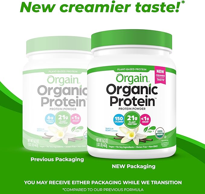 Orgain Organic Vegan Protein Powder, Vanilla Bean 21g Plant 4g Prebiotic 1.02 lb