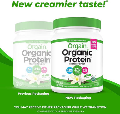 Orgain Organic Vegan Protein Powder, Vanilla Bean 21g Plant 4g Prebiotic 1.02 lb