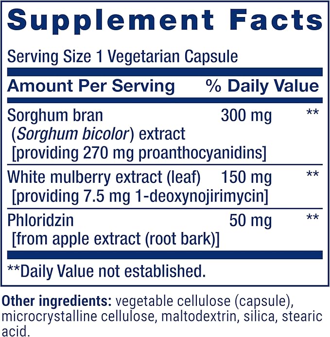 Life Extension Tri Sugar Shield - Promote Healthy Glucose Metabolism - Sorghum Bran, White Mulberry and Phloridzin Apple Extract - Gluten Free, Non-GOM, Vegetarian - 60 Capsules