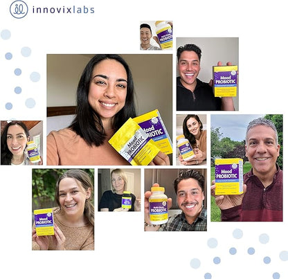InnovixLabs Mood Probiotic Supplement - Clinically Studied Digestive & Mood Probiotics for Women and Men with Lactobacillus helveticus Rosell-52ND & Bifidobacterium longum Rosell-175, 60 Capsules