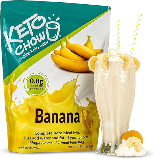 Keto Chow Banana | Keto Meal Replacement Shake | Nutritionally Complete | Low Carb | Delicious Easy Meal Substitute | You Choose The Fat | 21 Meal Bulk Pack