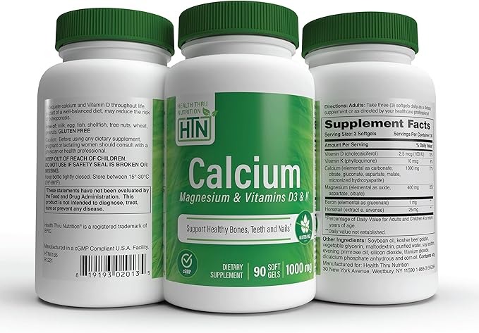 Health Thru Nutrition Calcium 1000mg and 400mg with D3 & (90 Softgels)