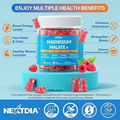 Magnesium Gummies 400mg, Superior Alternative to CoQ10-100mg, Vitamin D3, Active B6, Folate 5-MTHF plus B12, Sugar Free,2Pack