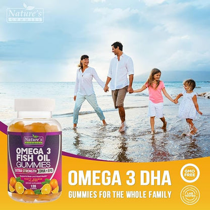 Omega 3 Fish Oil Gummies, Extra 3s DHA 120 Gummies