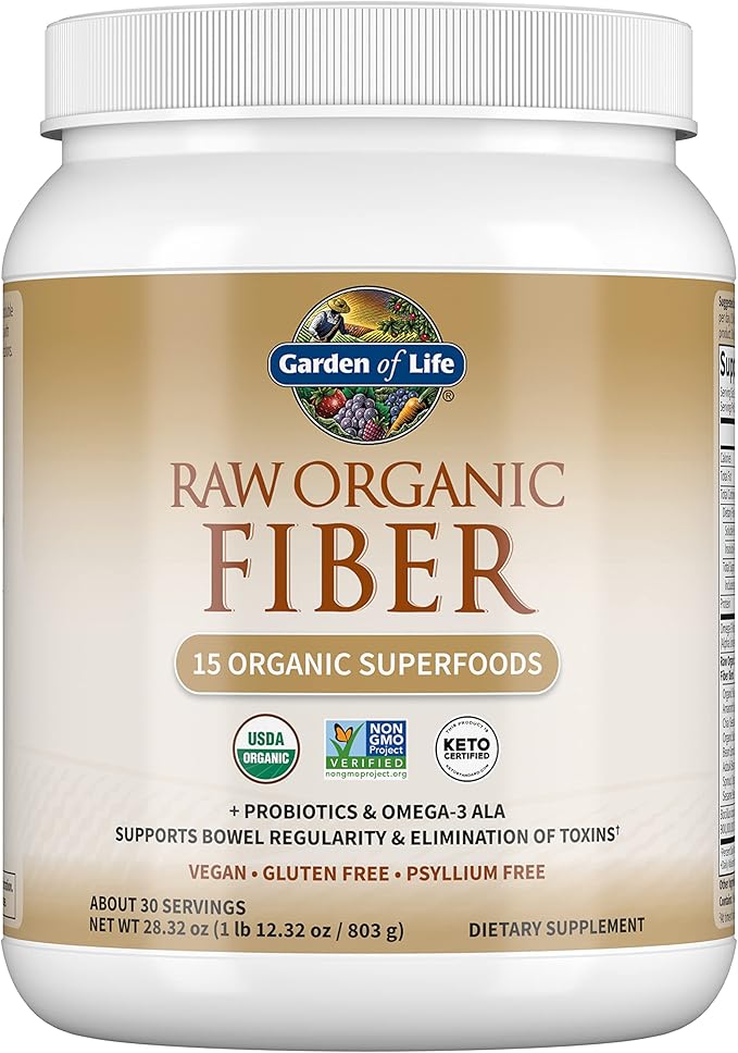 Garden of Life Fiber Supplement, Raw 30 Servings, 15 Organic Omega-3 ALA, 4g Soluble 5g Insoluble