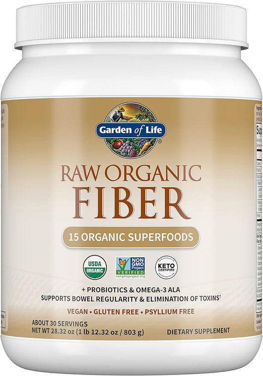 Garden of Life Fiber Supplement, Raw 30 Servings, 15 Organic Omega-3 ALA, 4g Soluble 5g Insoluble