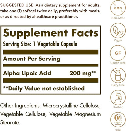 Solgar Alpha Lipoic Acid 200 mg, 50 Vegetable CoQ-10 - 50 Servings