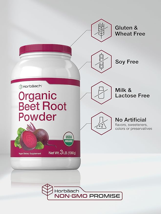 Horbäach Organic Beet Root Powder | 3lb Bulk Supplement | Raw Superfood | Vegan, Non-GMO, and Gluten Free Formula