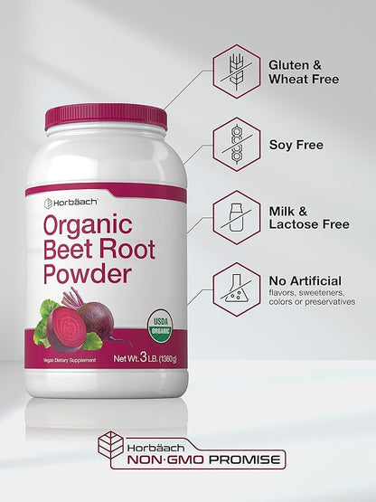 Horbäach Organic Beet Root Powder | 3lb Bulk Supplement | Raw Superfood | Vegan, Non-GMO, and Gluten Free Formula