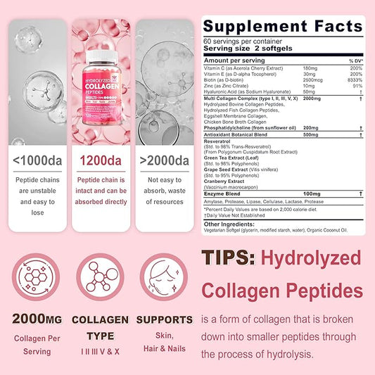 Hydrolyzed Collagen Peptides for Women 2000mg 120 Softgels
