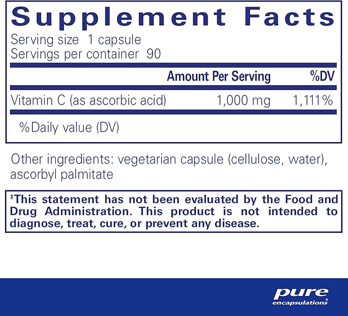 Pure Encapsulations Ascorbic Acid Capsules 1,000 mg 90 Capsules