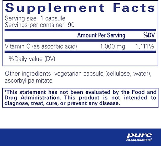Pure Encapsulations Ascorbic Acid Capsules 1,000 mg 90 Capsules