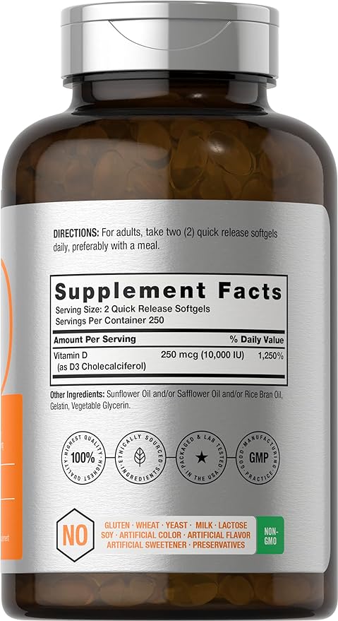Horbäach Vitamin D3 10000 IU 500 Softgels 250mcg |