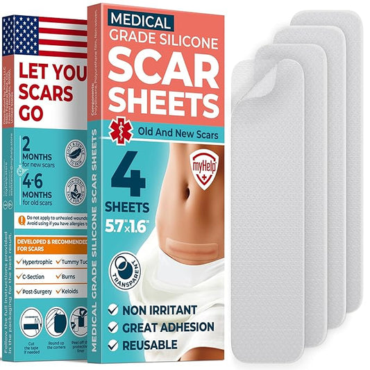 Medical Grade Silicone Scar Sheets 4pk (5.7”x1.6”) (5.7”x1.6”) -