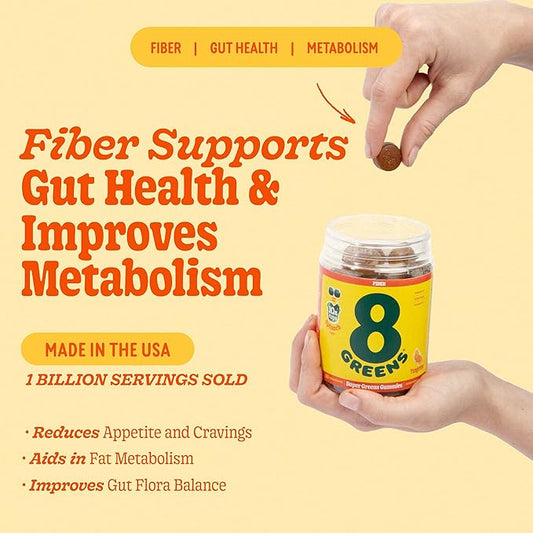 8Greens Daily Fiber Super Greens Gummies - Tangerine Flavor: Boost Immune System & Digestive Health with 8 Real Greens - Non-GMO Formula, Chewables, 50 Vegan Gummies, Pack of 2