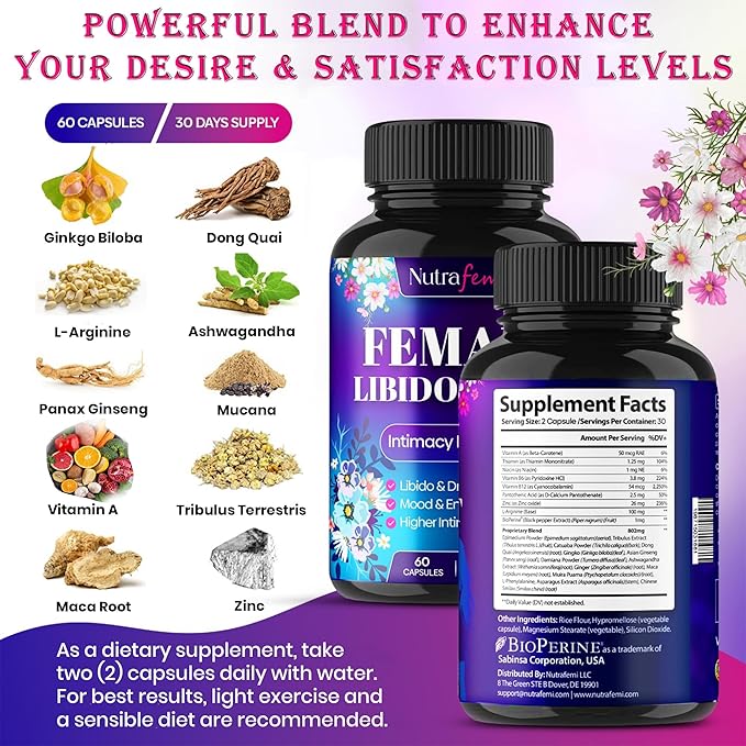 #1 Fast Acting Highly Effective Libido Booster for Women-Female Libido Booster for Hormonal Balance, Mood & Drive - with Maca Root, Ginseng, Tribulus, Gingko & Ashwagandha - 60 Capsules