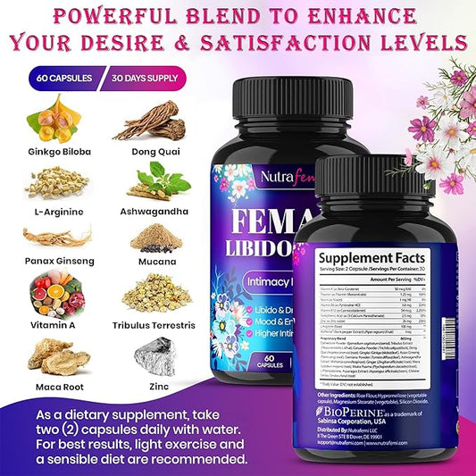 #1 Fast Acting Highly Effective Libido Booster for Women-Female Libido Booster for Hormonal Balance, Mood & Drive - with Maca Root, Ginseng, Tribulus, Gingko & Ashwagandha - 60 Capsules