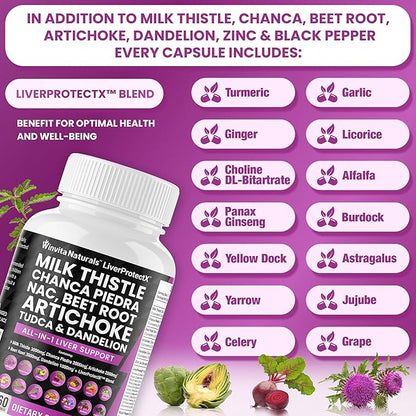 Milk Thistle 3000mg NAC Chanca Piedra 2000mg Beet 3000mg Artichoke 2000mg Dandelion 1000mg -