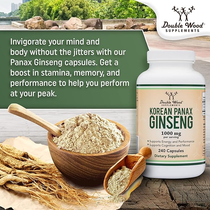 Ginseng Capsules (Korean Red Ginseng Extract, 10% Ginsenosides) (4 Month 240 Vegan 1,000mg per