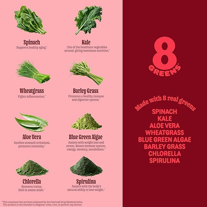 8Greens Supergreens Gummies | Super Greens Powder Superfood Gummy for Metabolism, Immunity & Focus, Digestive Health Enzymes, Organic: Chlorella, Spirulina, Aloe Vera, Apple Flavor, 50 Count