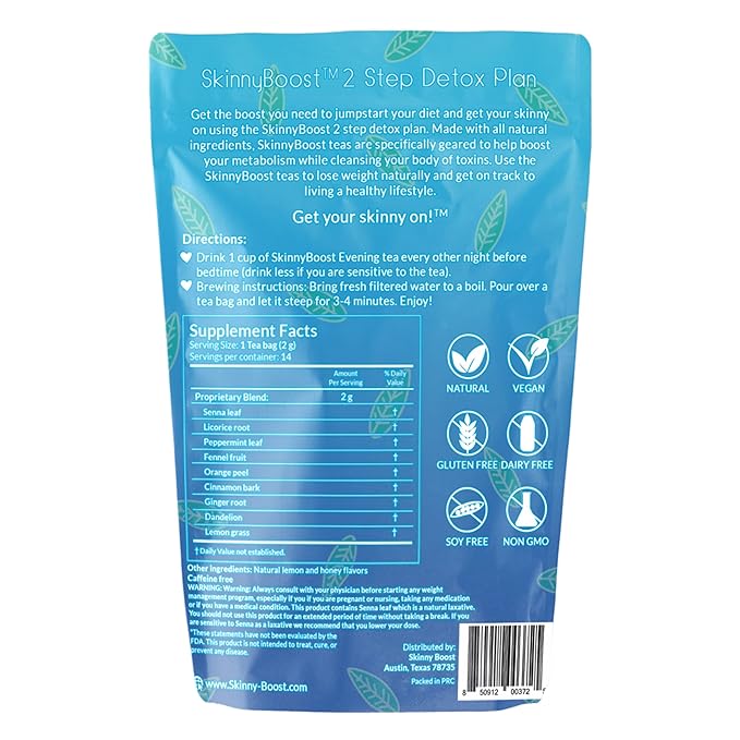 SkinnyBoost 28 Day Detox Tea Kit – Natural Cleansing & Bloating Support – 3 Pack - 28 Daytime Tea Bags & 14 Evening Tea Bags – Green Tea & Herbal Blend – Non-GMO, Vegan, Keto-Friendly, Sugar-Free