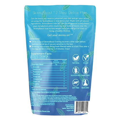 SkinnyBoost 28 Day Detox Tea Kit – Natural Cleansing & Bloating Support – 3 Pack - 28 Daytime Tea Bags & 14 Evening Tea Bags – Green Tea & Herbal Blend – Non-GMO, Vegan, Keto-Friendly, Sugar-Free