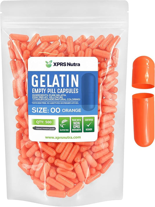 XPRS Nutra Size 00 Empty Capsules - 500 Count Empty Gelatin Capsules - Empty Pill Capsules - DIY Capsule Filling - Fillable Pill Capsules Empty Gel Caps