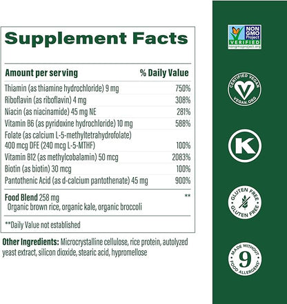 MegaFood Balanced B Complex - B Complex Vitamin Supplement, 8 B Vitamins Including Vitamin B6, Vitamin B12, Folate, Biotin & More, Supports Cellular Energy Production, Vegan, Gluten Free - 90 Tablets
