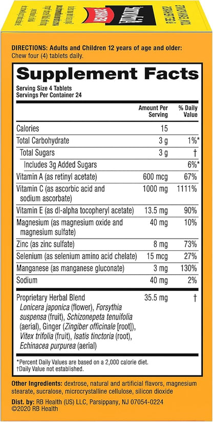 Airborne 1000mg Chewable Tablets with Zinc, 96 Tablets,