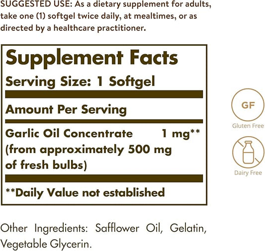 Solgar Garlic Oil Perles, 250 Softgels 250 Servings