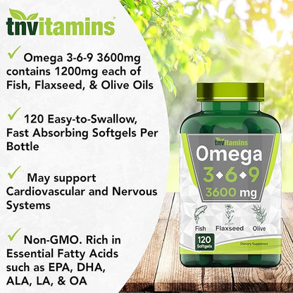 Triple Omega 3◆ 6◆ 9: 3600mg 120 Softgels 3-6-9 Supplement