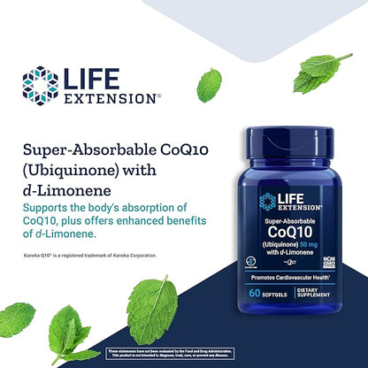 Life Extension Super-Absorbable CoQ10 with D-Limonene 50mg Q10 Supplement 60 Softgels