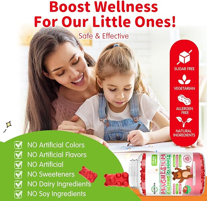 Magnesium Gummies for Kids - Magnesium Glycinate, L-Threonate Supplement with L-Theanine, Vitamin B6, D3 for Adults & Kids, Calm Magnesium for Sleep, Relaxation,Brain,Bones,Sugar Free Strawberry 120ct