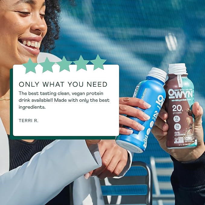 OWYN Only What You Need Vegan Protein Shake, 20g Plant Based Protein from Organic Pumpkin seed, Organic Flax oil, Pea, Prebiotics, Gluten and Soy Free (Dark Chocolate, 36 Pack)