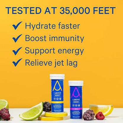 Jet Lag Relief Tablets - Berry-Flavored Effervescent Multivitamin with Pycnogenol Travel Supplement for Hydration, Energy, Immune Support and Faster Recovery - Flight Essential, 20 Tablets