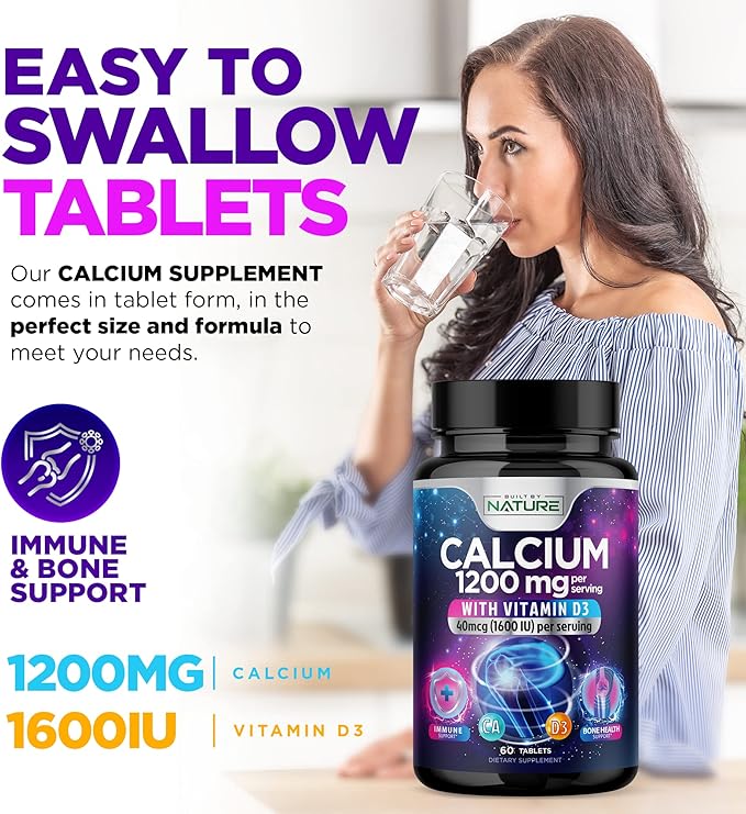 Calcium 1200mg with Vitamin D3 1200 mg 1600 IU D3, Slow 60 Tablets