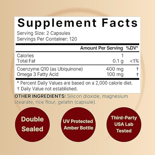 CoQ10 400mg with Omega 3 Fatty 240* Capsules Q10 Supplement
