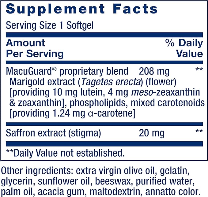 Life Extension MacuGuard Eye Health Supplement 500mg - 60 Softgels 100 Vegetarian